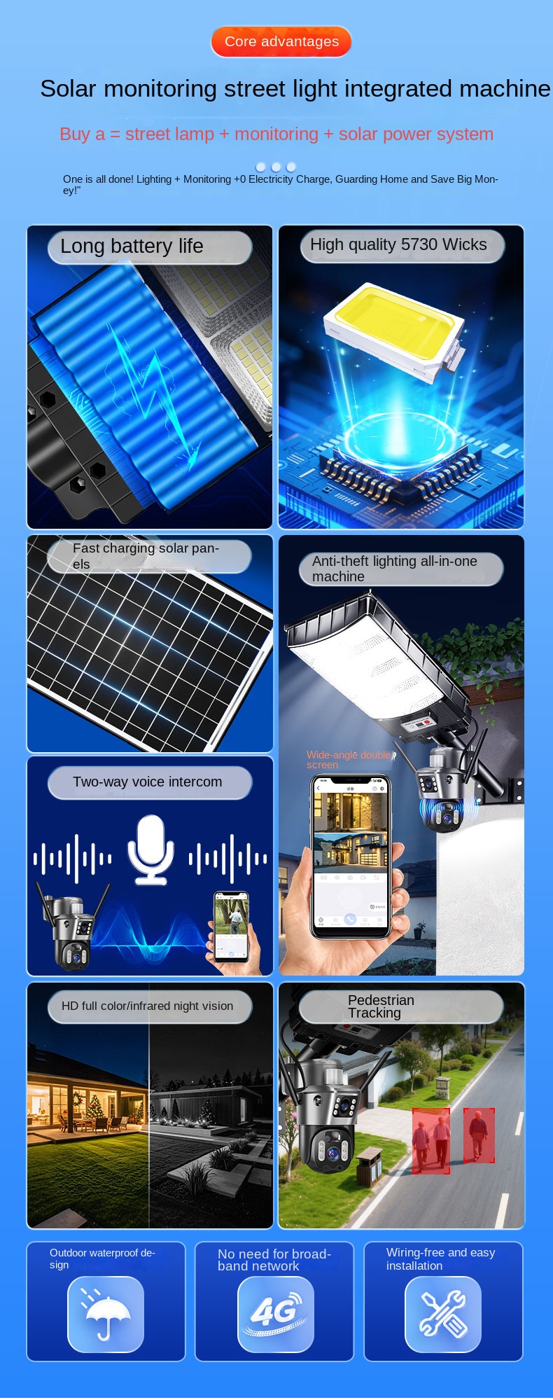 Solar camera monitoring remote outdoor high-definition camera with street lamp, no electricity and no network mobile phone