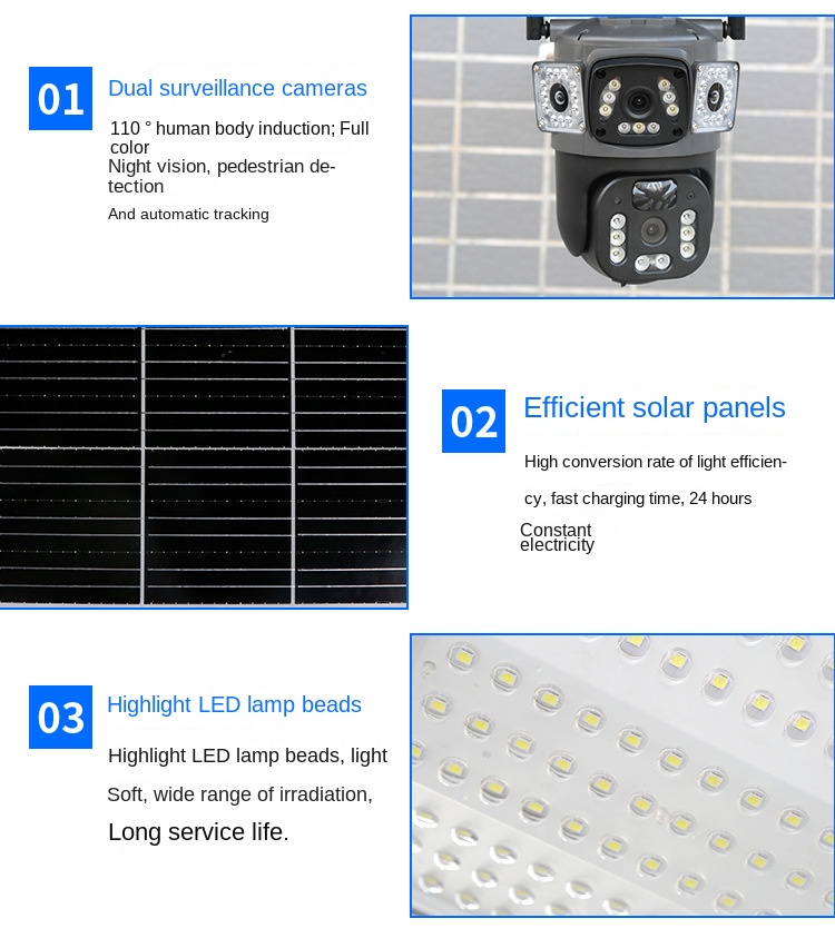 Solar energy integrated monitoring street lamp High-power wall-mounted solar street lamp for outdoor courtyard community