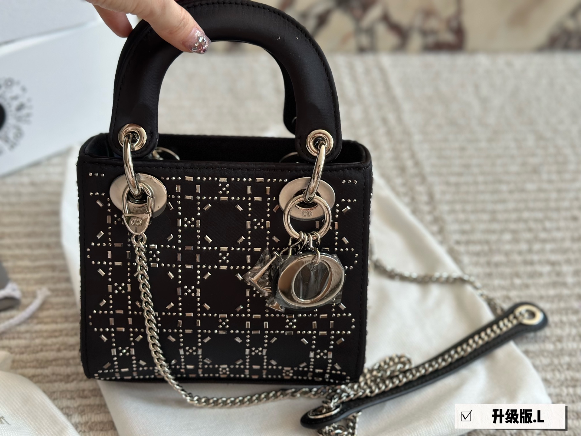 Dior lady d silk satin rhinestones black