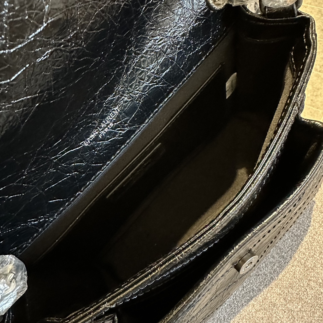 YSL waxed cowhide leather chain bag black