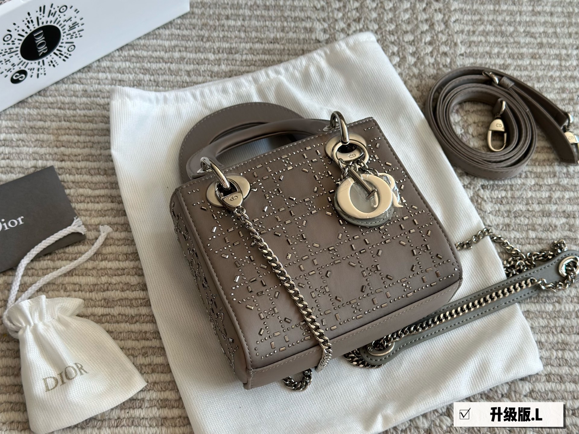 Dior lady d silk satin rhinestones grey