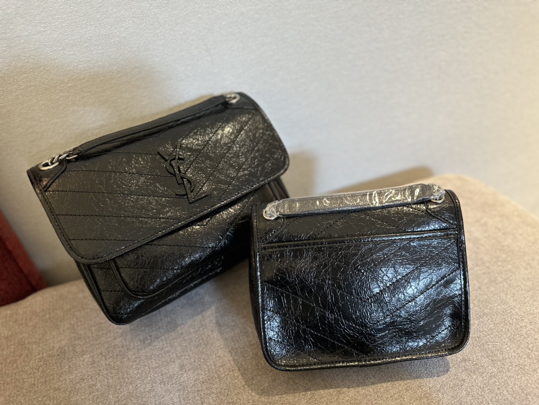 YSL waxed cowhide leather chain bag black