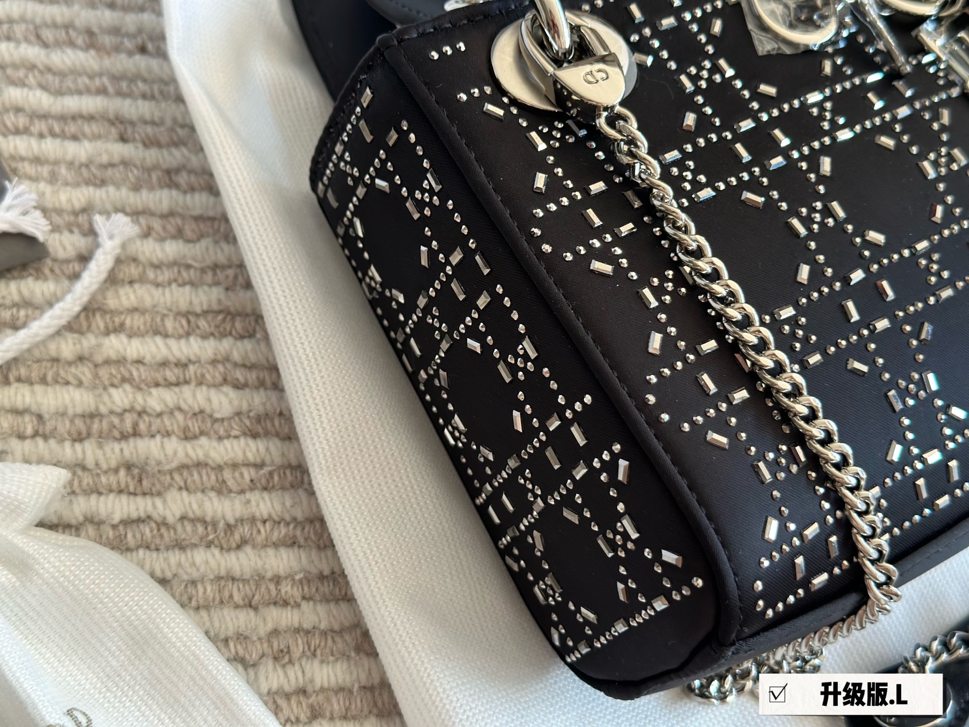 Dior lady d silk satin rhinestones black