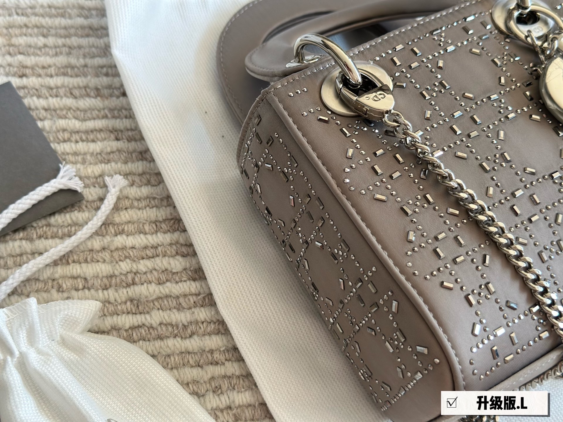Dior lady d silk satin rhinestones grey
