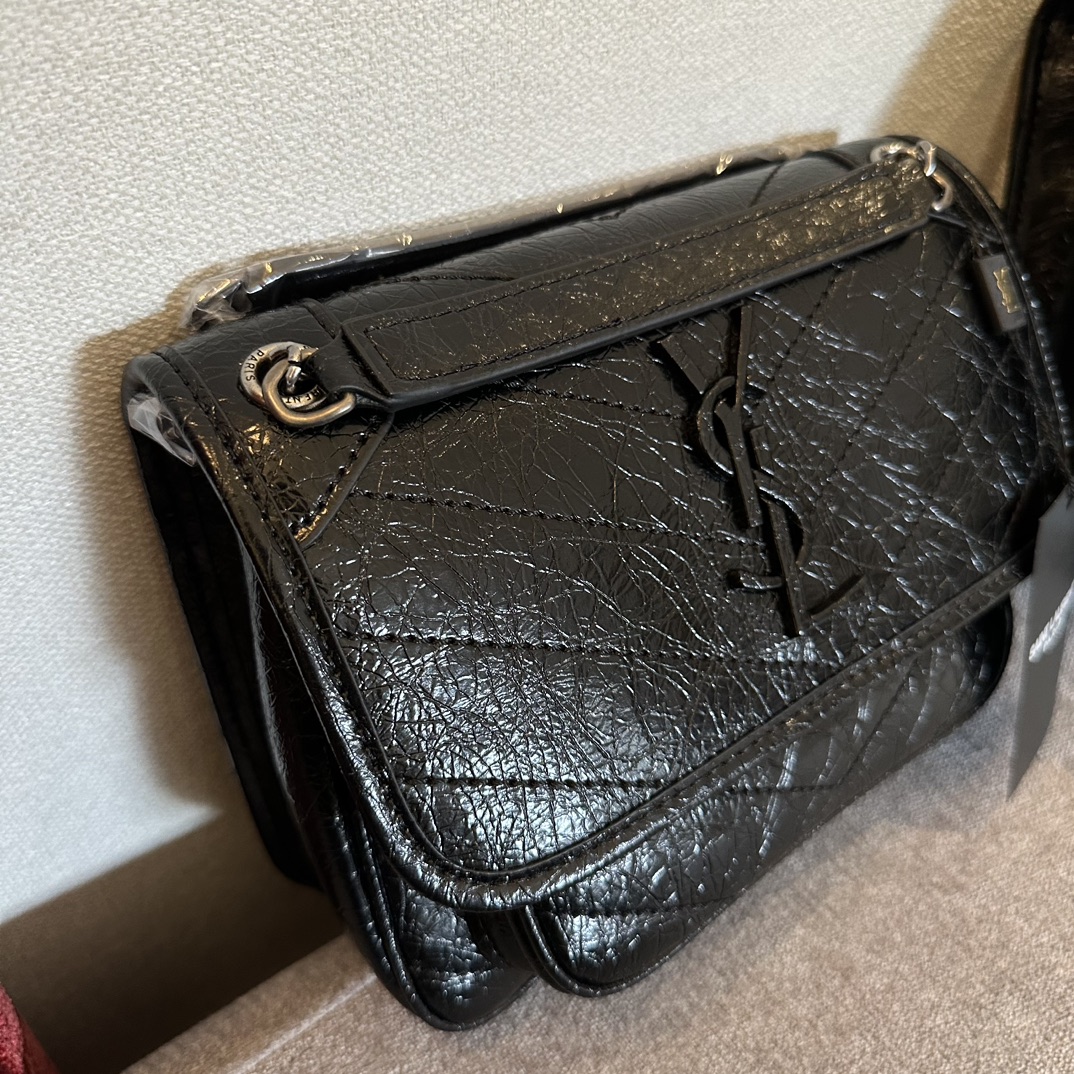 YSL waxed cowhide leather chain bag black