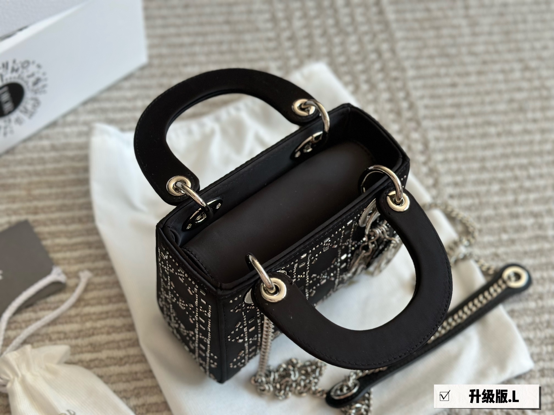 Dior lady d silk satin rhinestones black