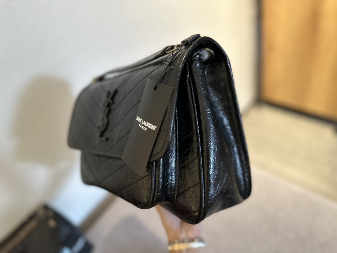 YSL waxed cowhide leather chain bag black