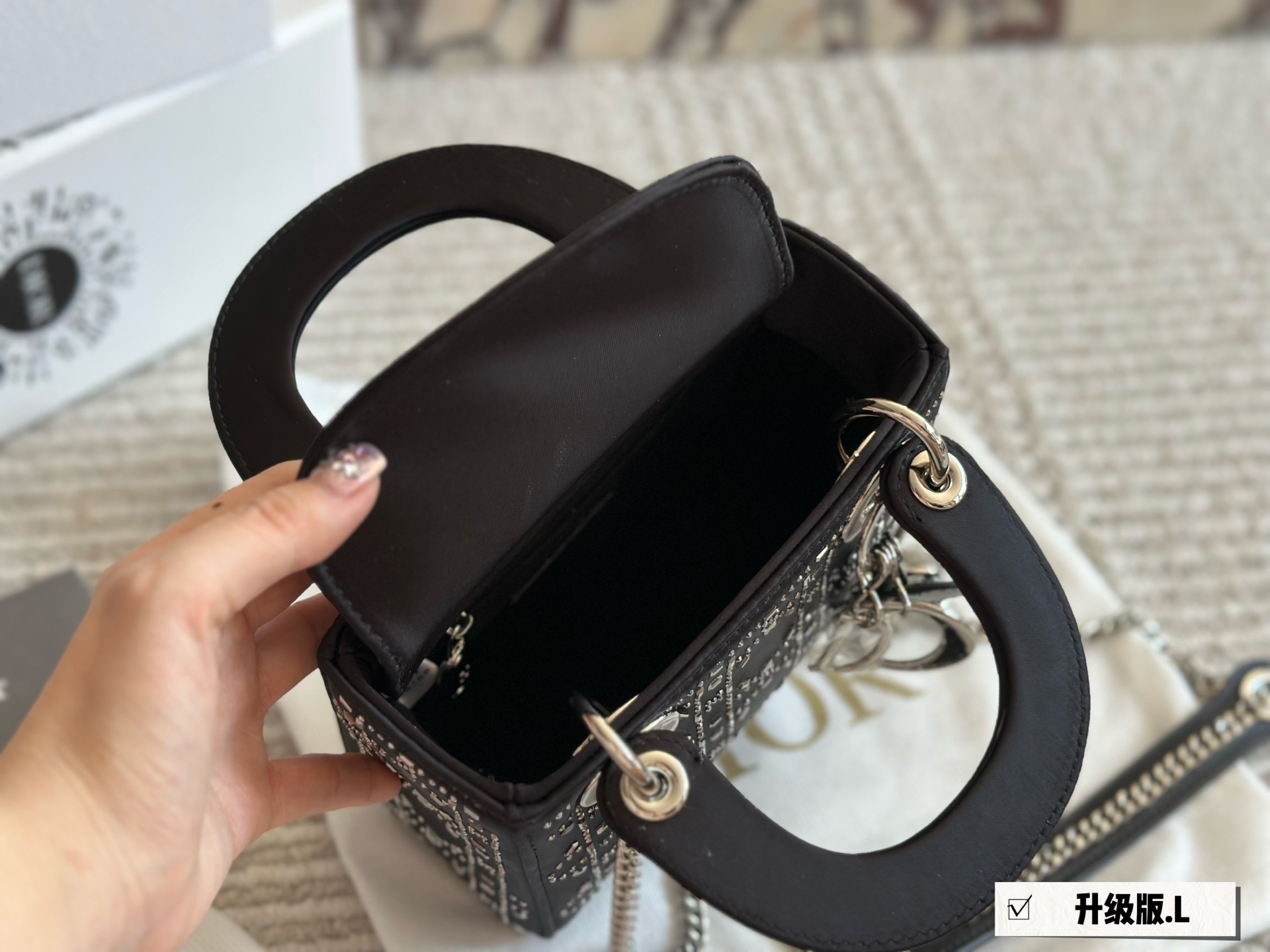 Dior lady d silk satin rhinestones black