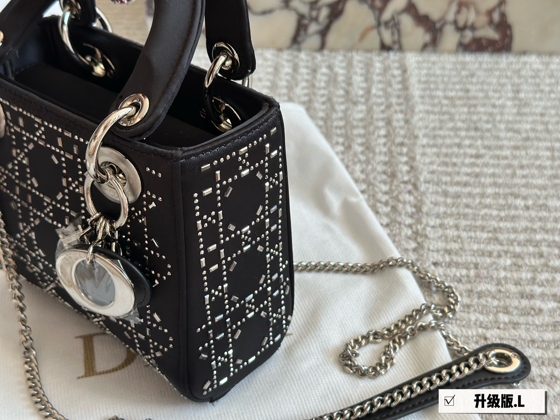 Dior lady d silk satin rhinestones black