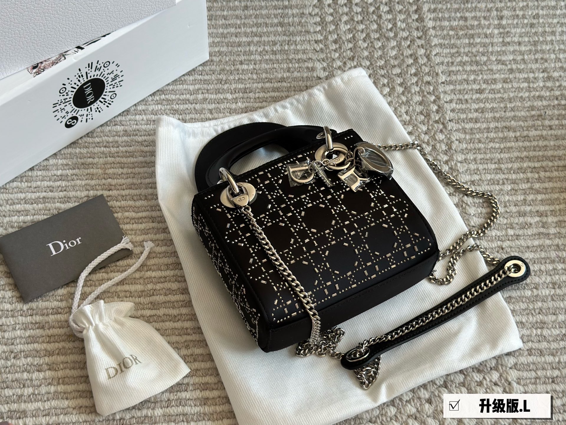 Dior lady d silk satin rhinestones black