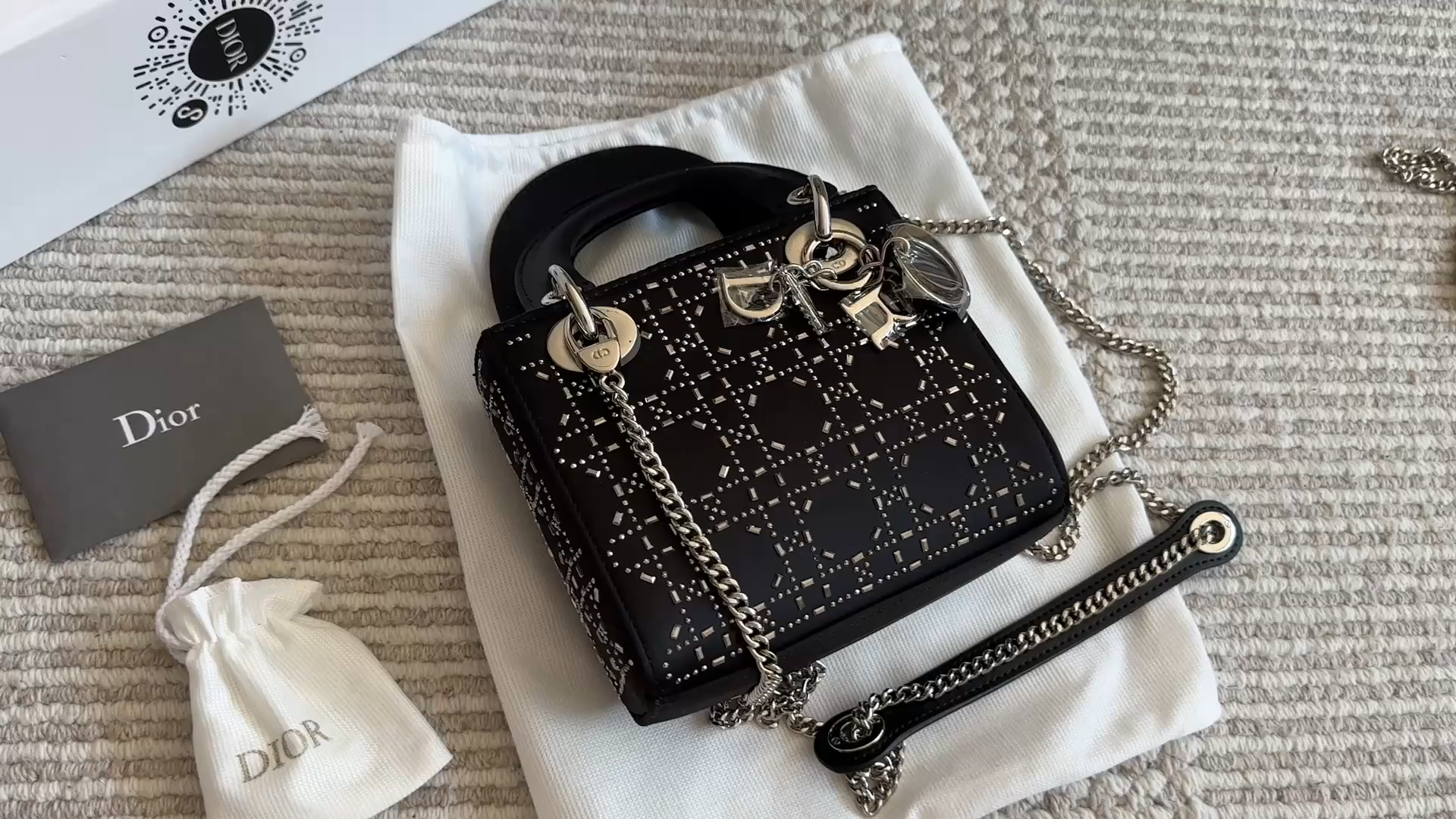 Dior lady d silk satin rhinestones black