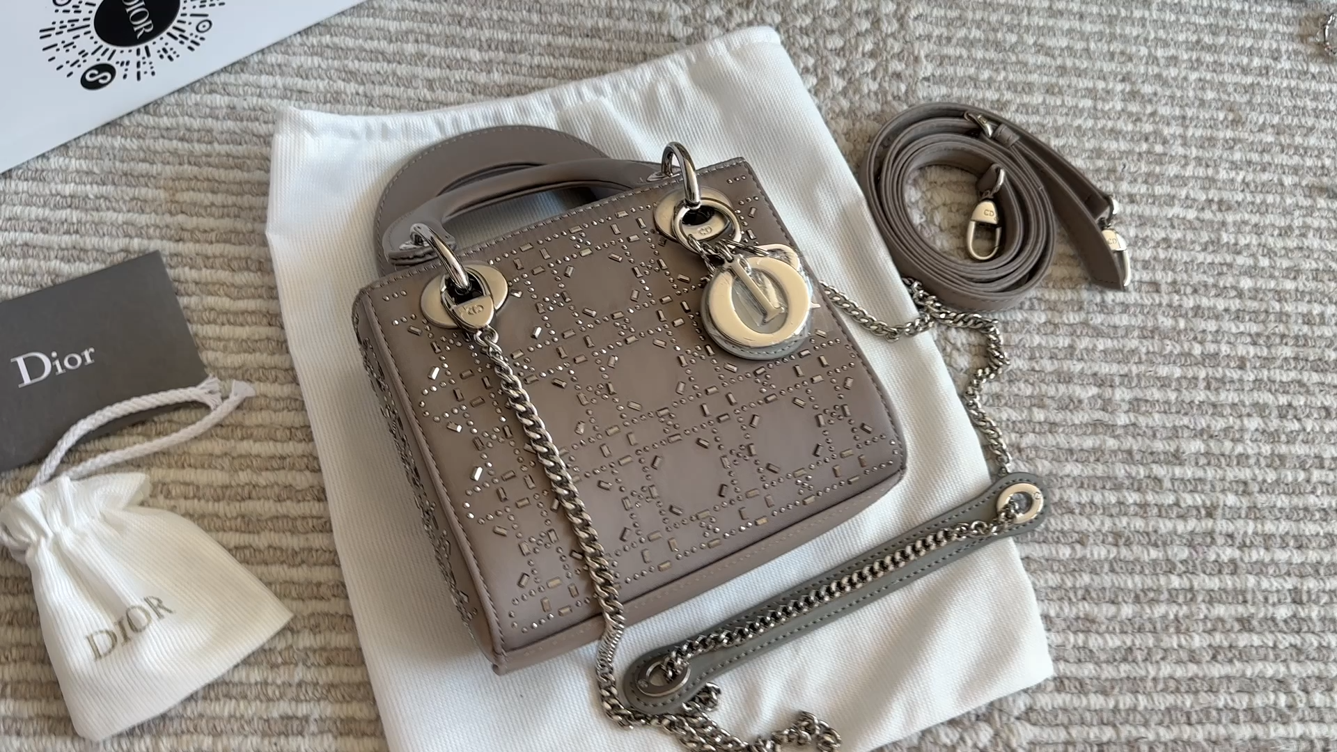 Dior lady d silk satin rhinestones grey