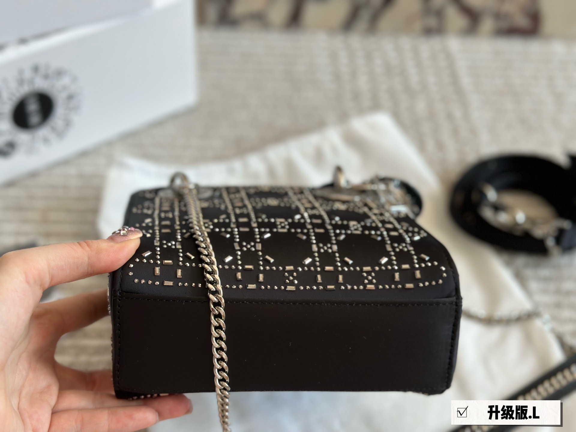 Dior lady d silk satin rhinestones black