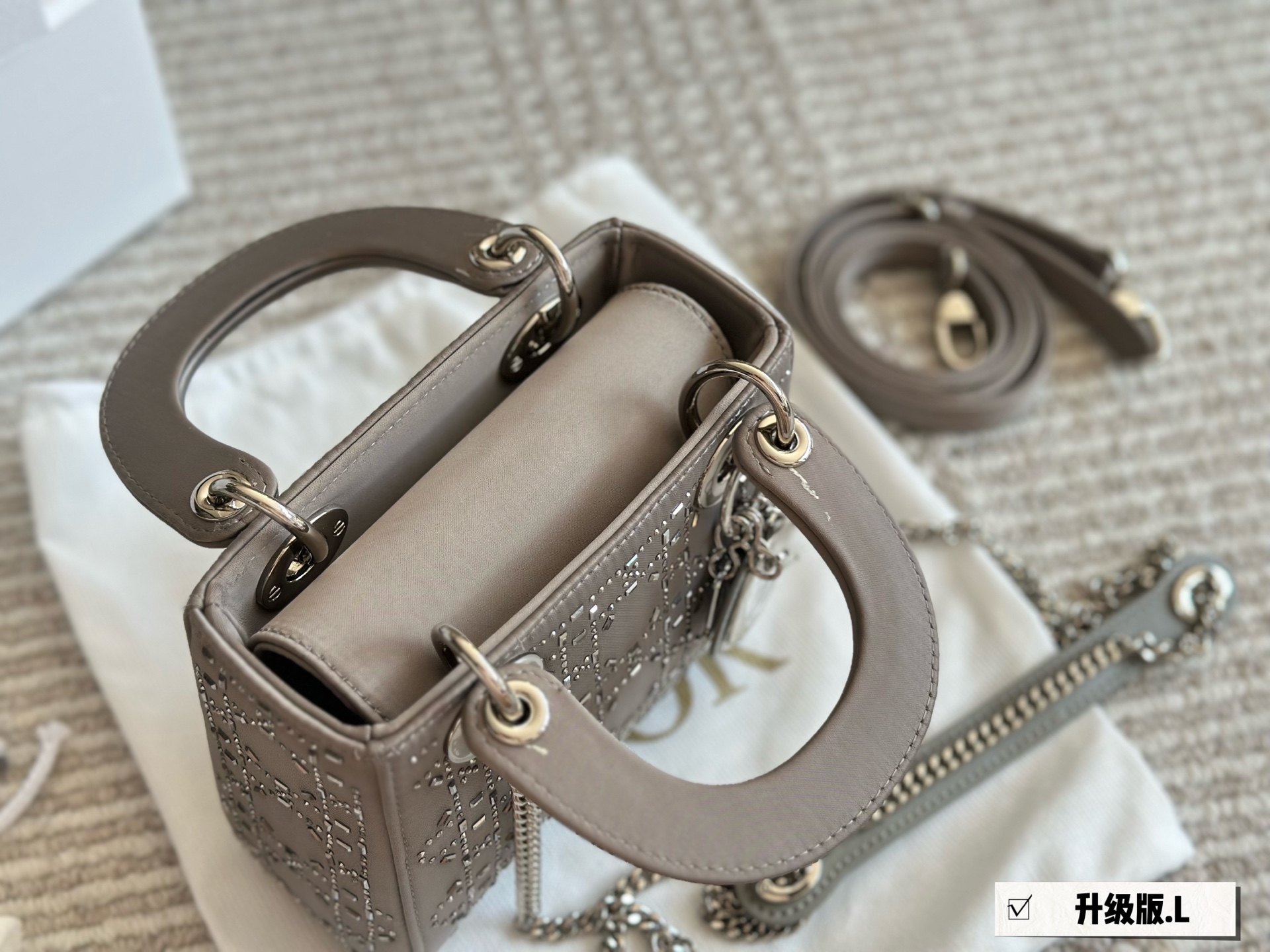 Dior lady d silk satin rhinestones grey