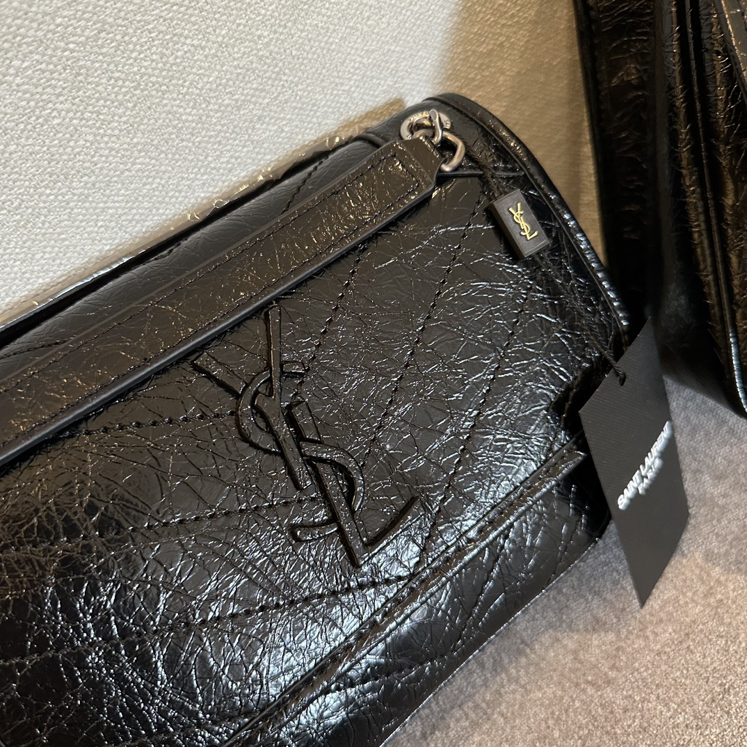 YSL waxed cowhide leather chain bag black