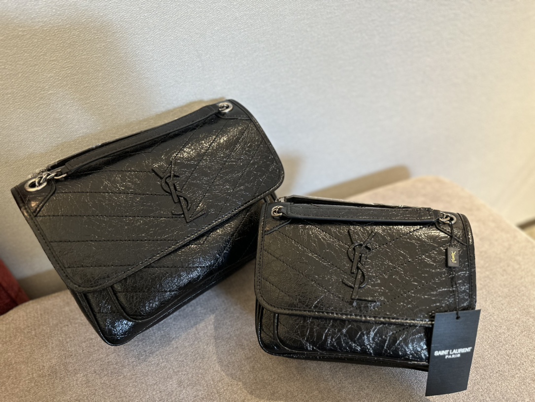 YSL waxed cowhide leather chain bag black