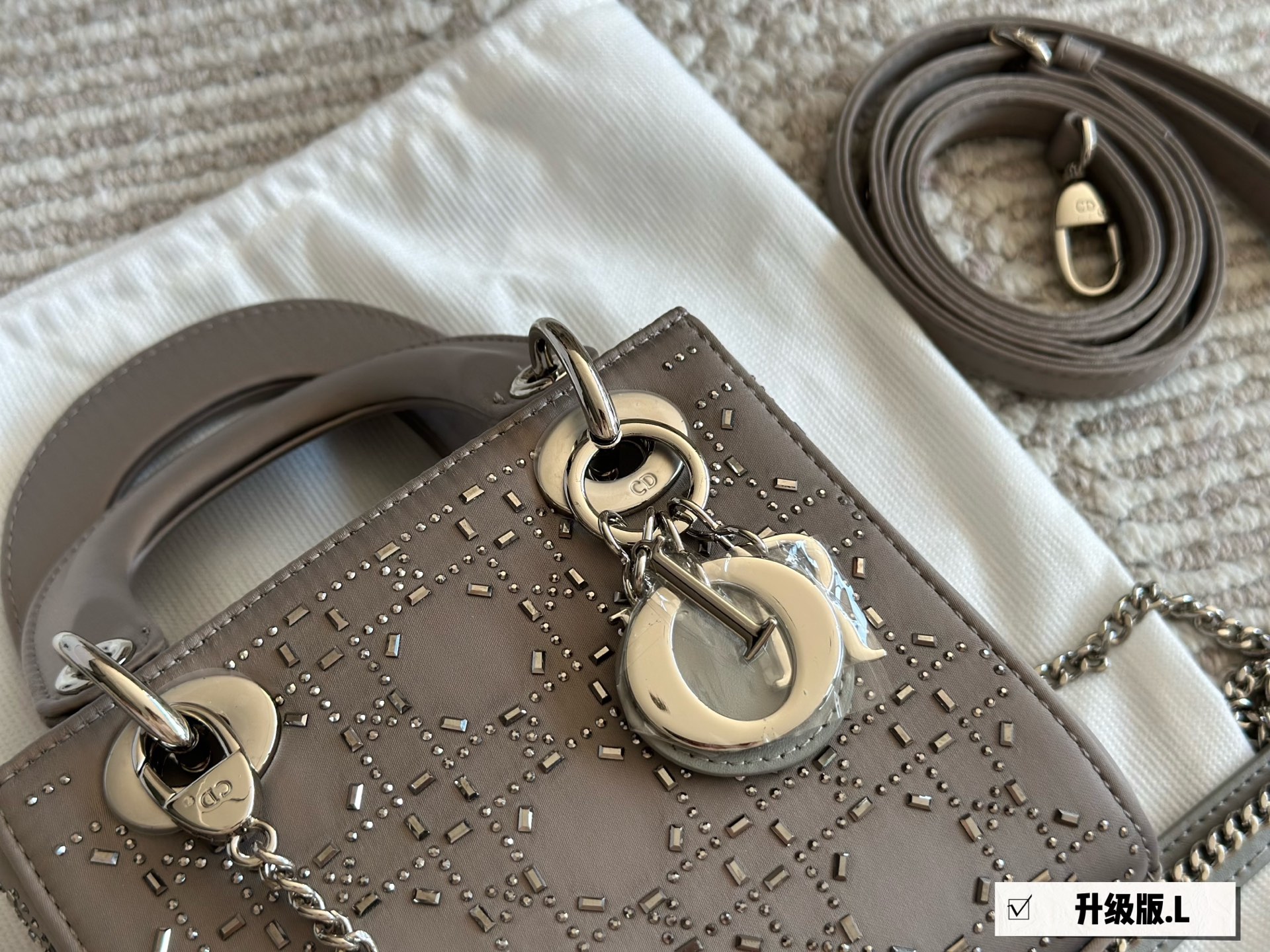 Dior lady d silk satin rhinestones grey