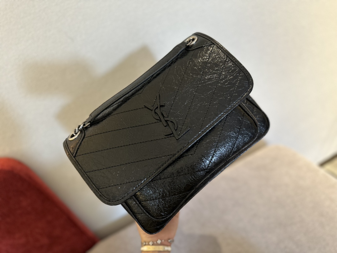 YSL waxed cowhide leather chain bag black