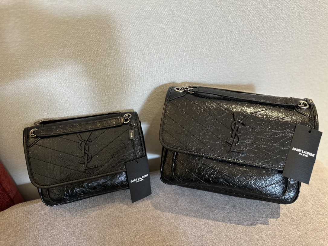 YSL waxed cowhide leather chain bag black