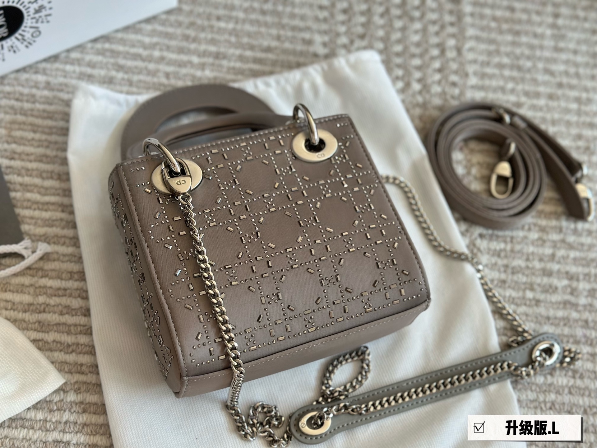 Dior lady d silk satin rhinestones grey