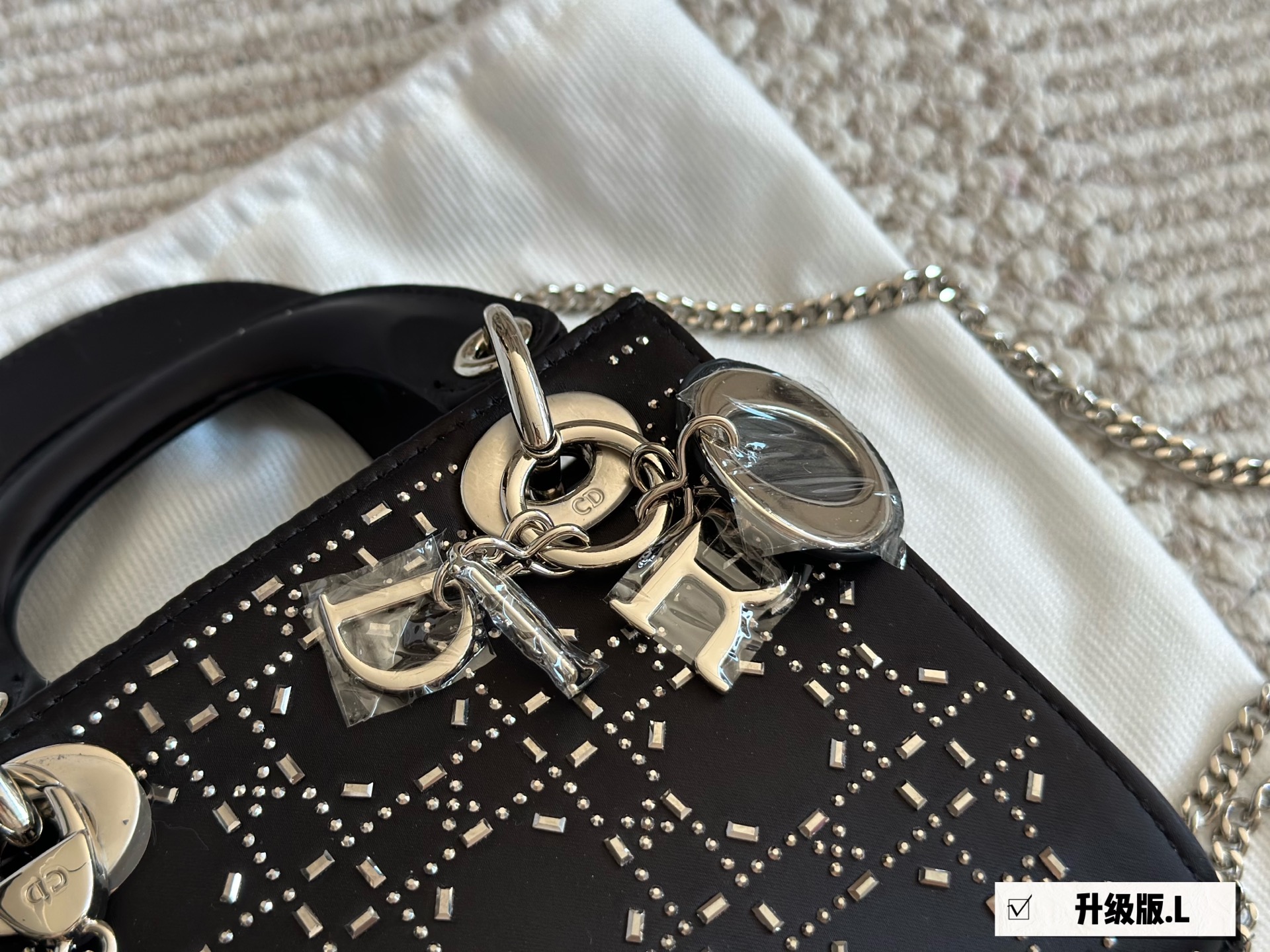 Dior lady d silk satin rhinestones black