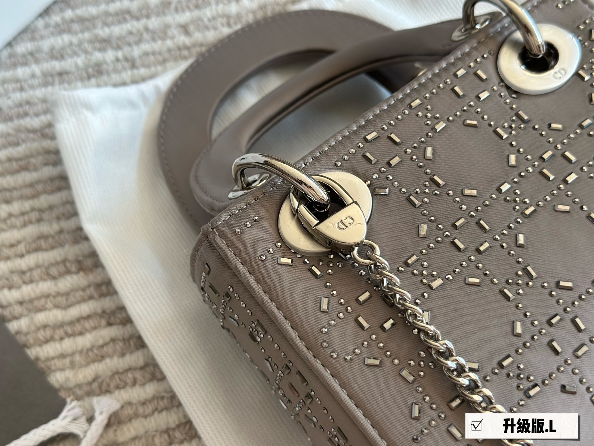 Dior lady d silk satin rhinestones grey