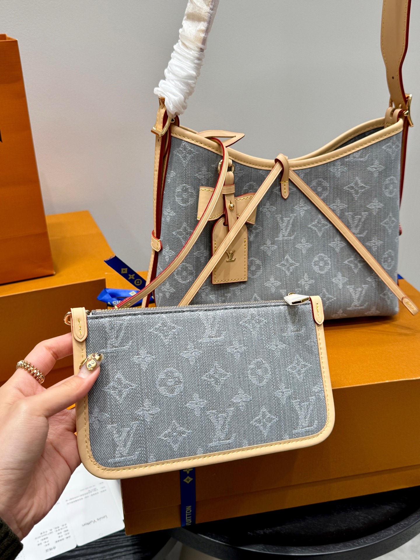 LV denim carryall small mini