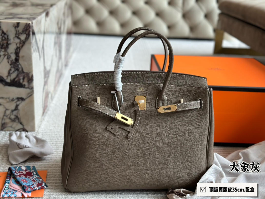 Hermès Brikin Elephant Gray 35cm