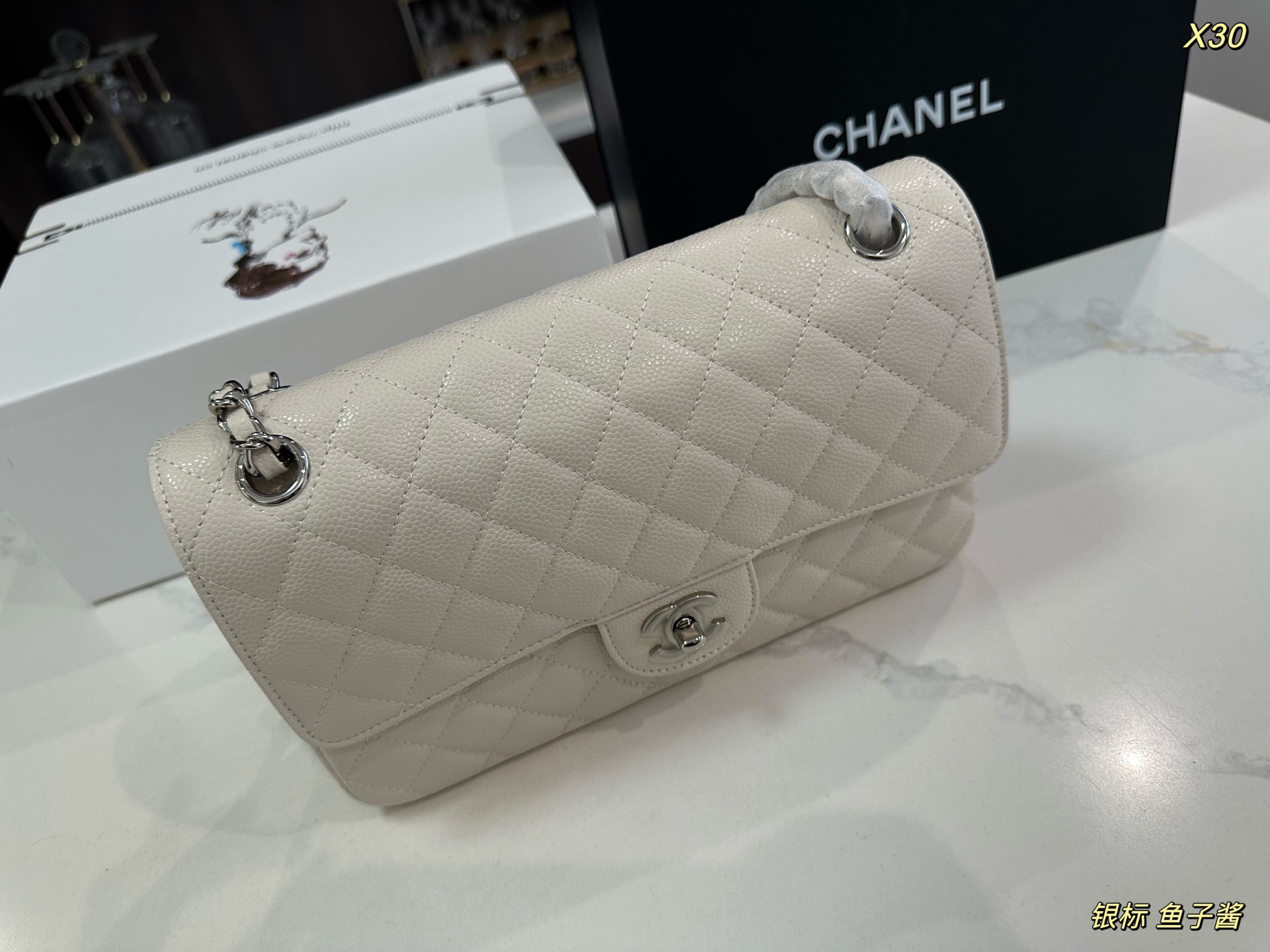 Chanel Classic Flap sliver white 25