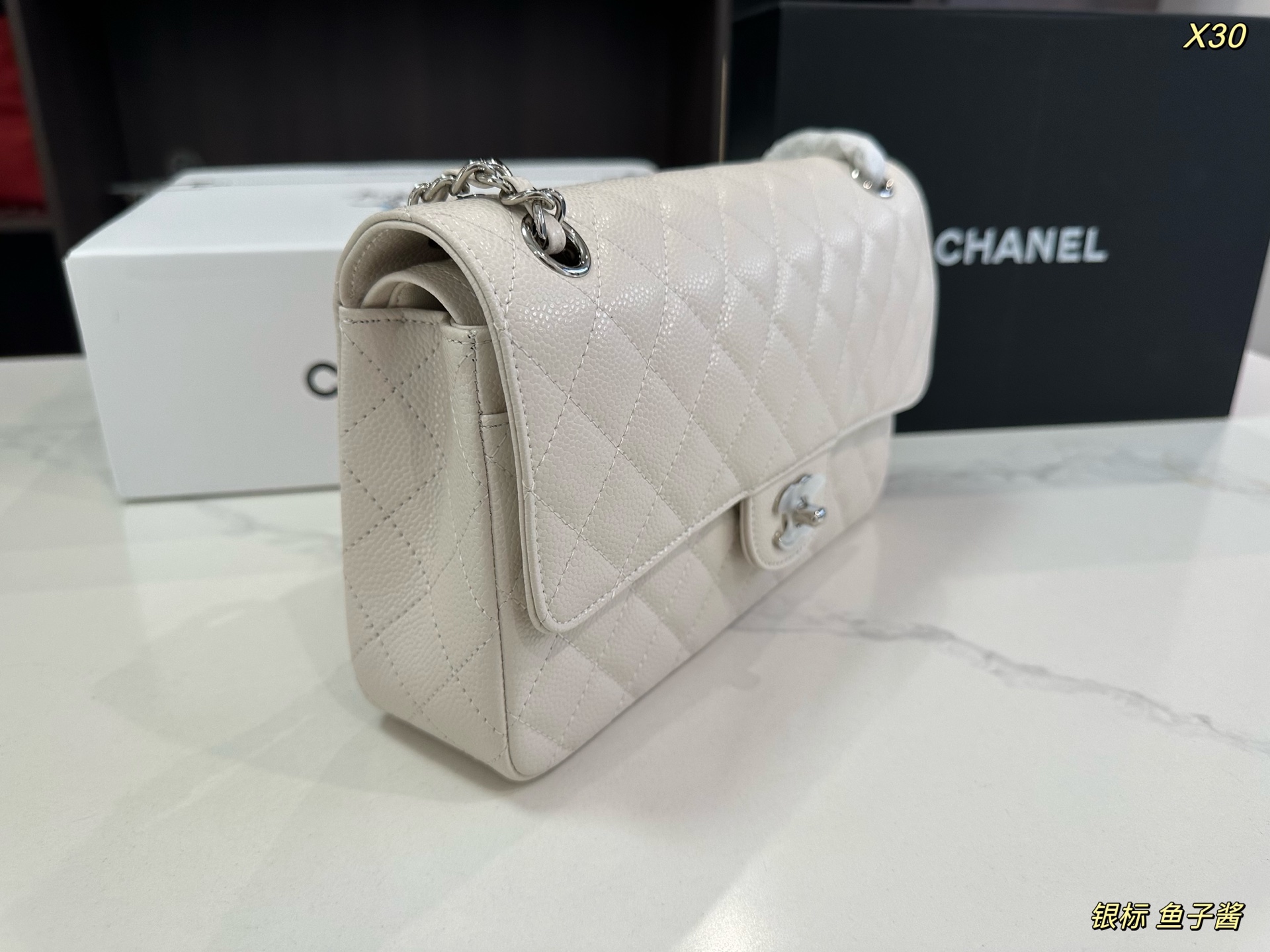 Chanel Classic Flap sliver white 25