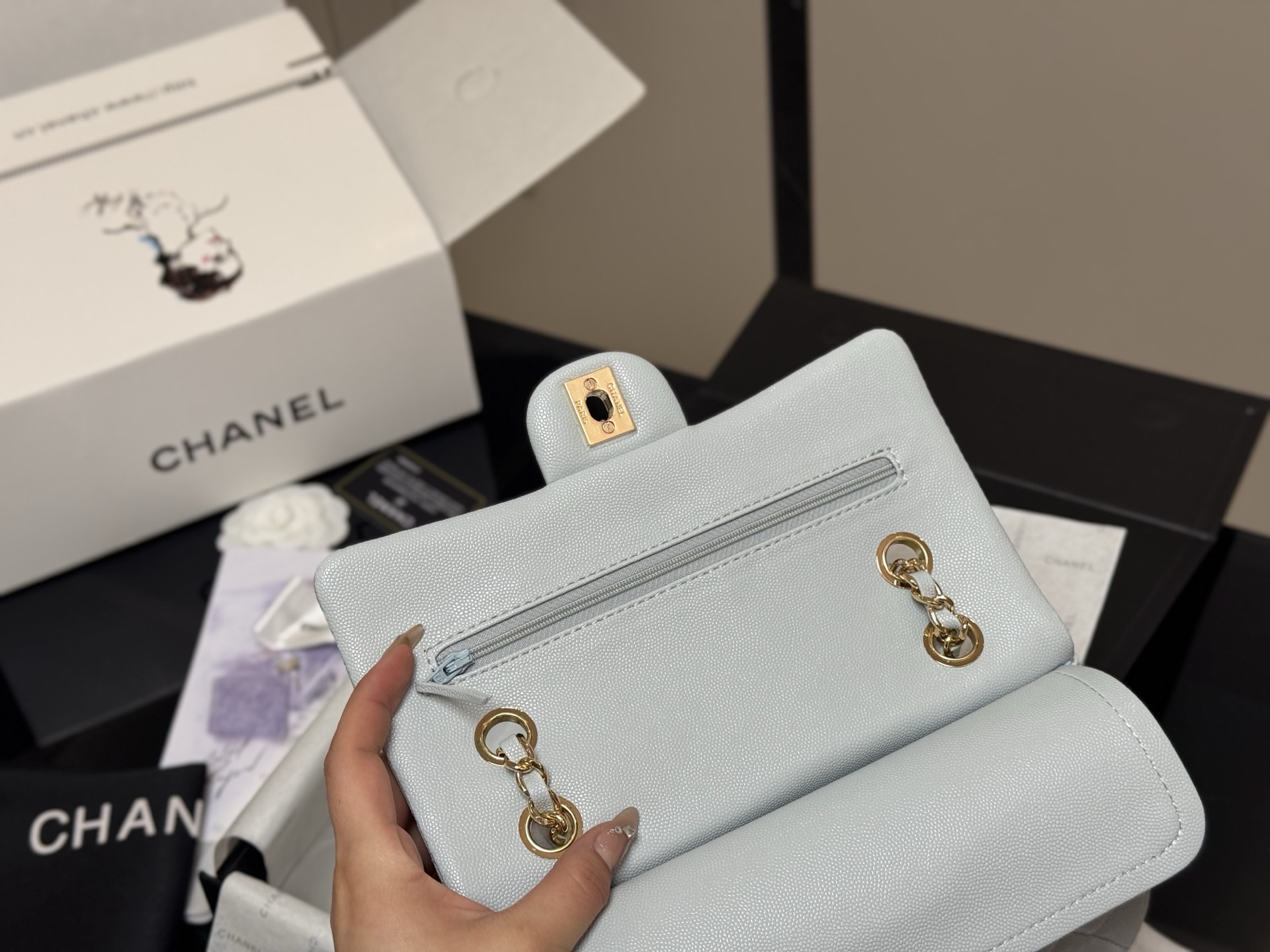 Chanel  CF baby blue Caviar 23