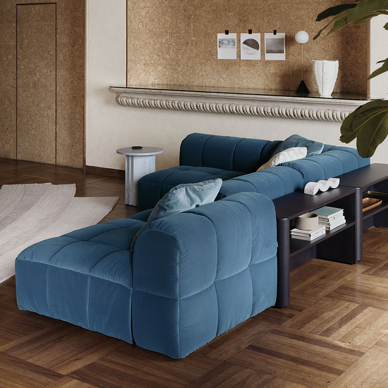 Italian minimalist designer pixel sofa, retro living room leather and fabric combination sofa set.