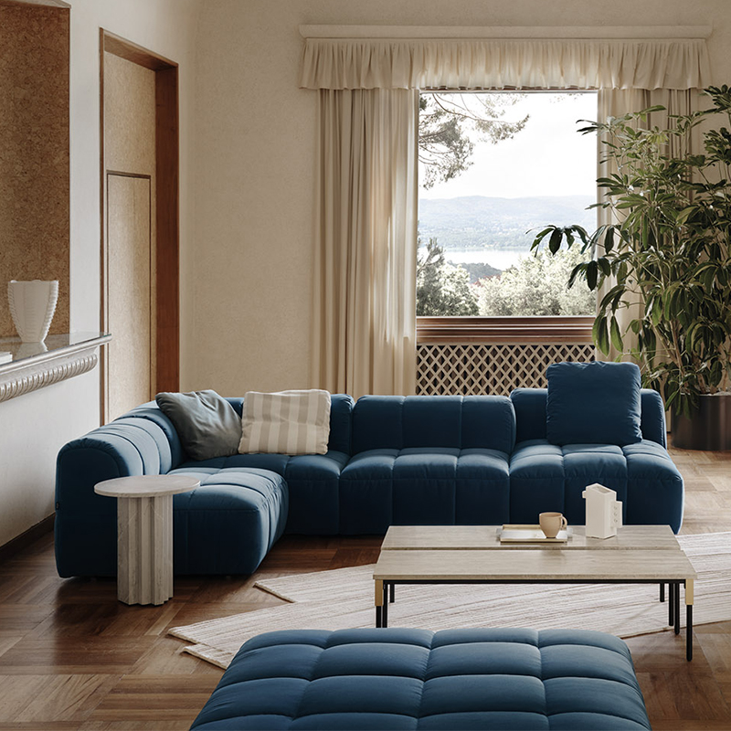 Italian minimalist designer pixel sofa, retro living room leather and fabric combination sofa set.