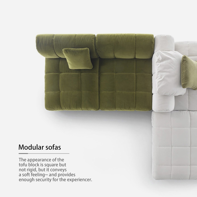 Italian minimalist designer pixel sofa, retro living room leather and fabric combination sofa set.
