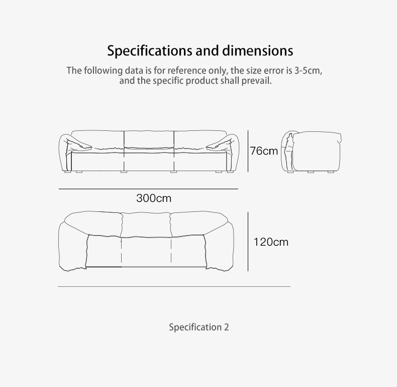 Italian minimalist elephant ear sofa, designer style light luxury frosted leather living room sofa, down filled three seater couch.