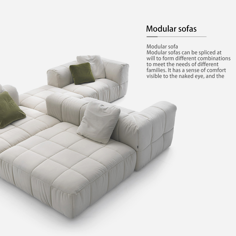 Italian minimalist designer pixel sofa, retro living room leather and fabric combination sofa set.