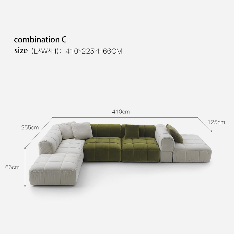Italian minimalist designer pixel sofa, retro living room leather and fabric combination sofa set.