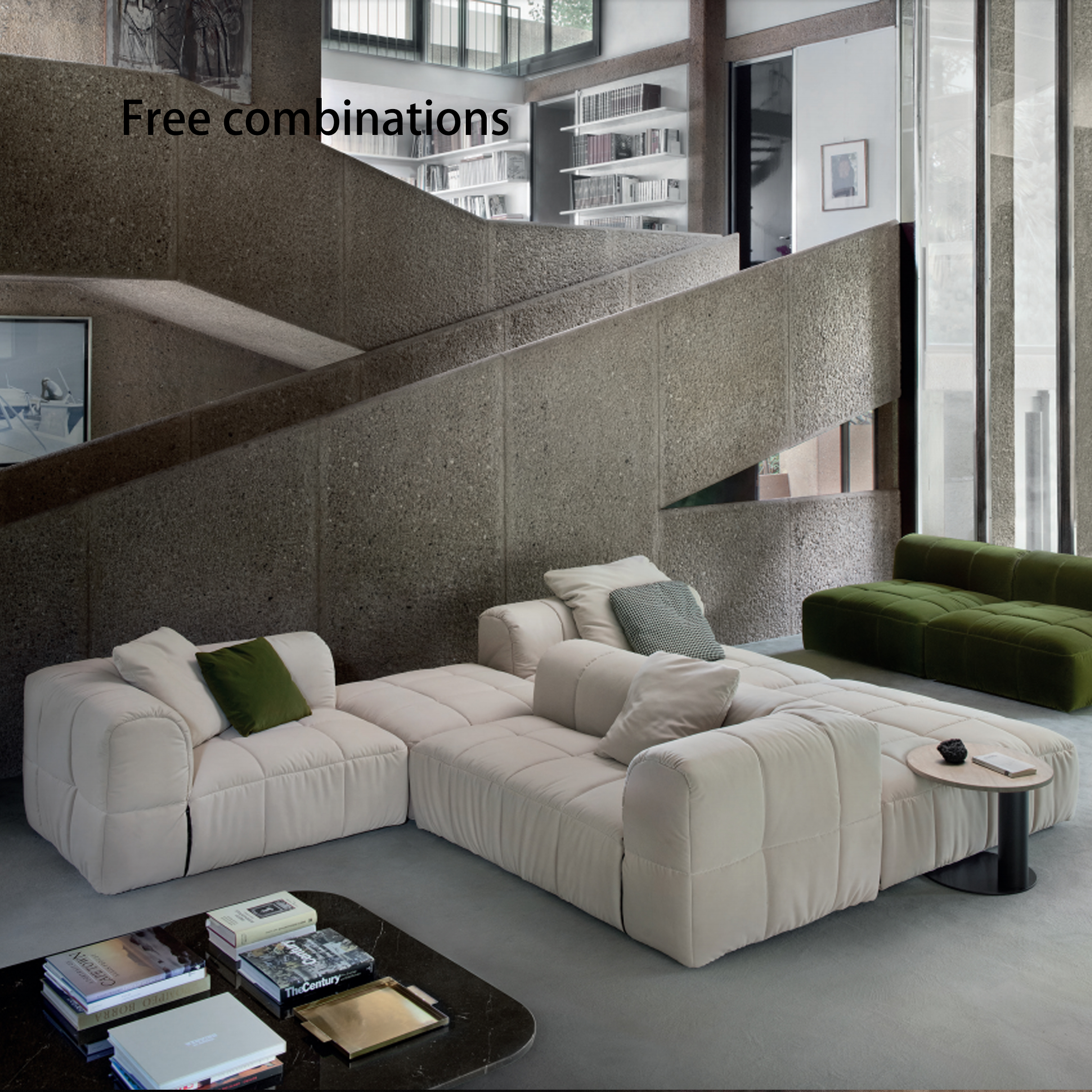 Italian minimalist designer pixel sofa, retro living room leather and fabric combination sofa set.