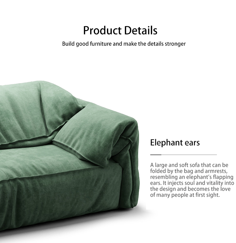 Italian minimalist elephant ear sofa, designer style light luxury frosted leather living room sofa, down filled three seater couch.