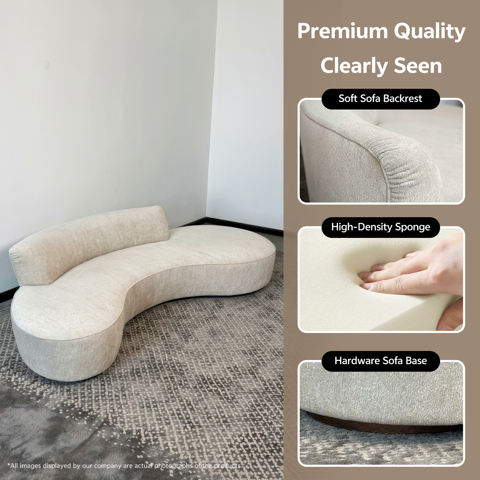 Italian minimalist designer fabric sofa, living room three seat curved sofa, leisure area couch