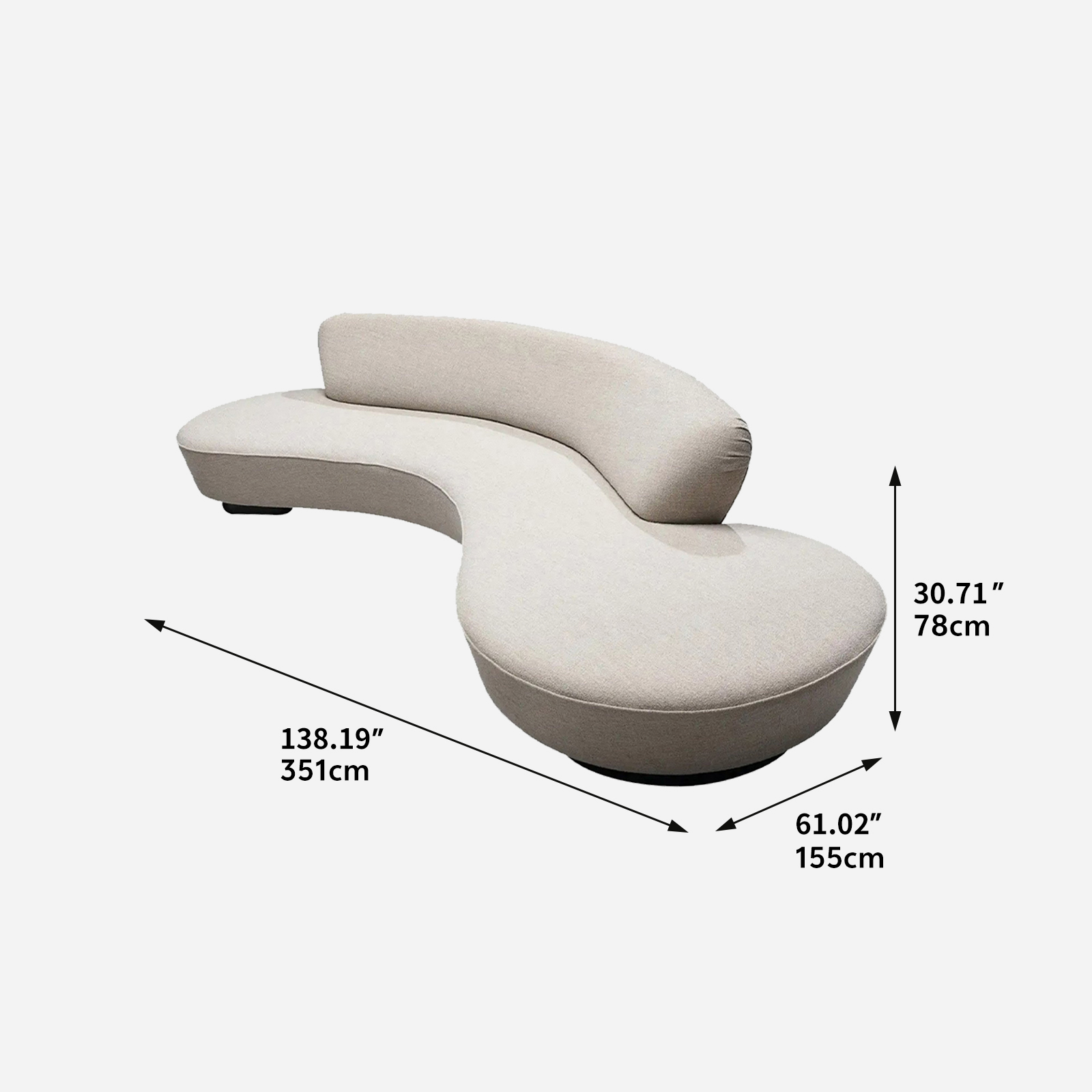 Italian minimalist designer fabric sofa, living room three seat curved sofa, leisure area couch