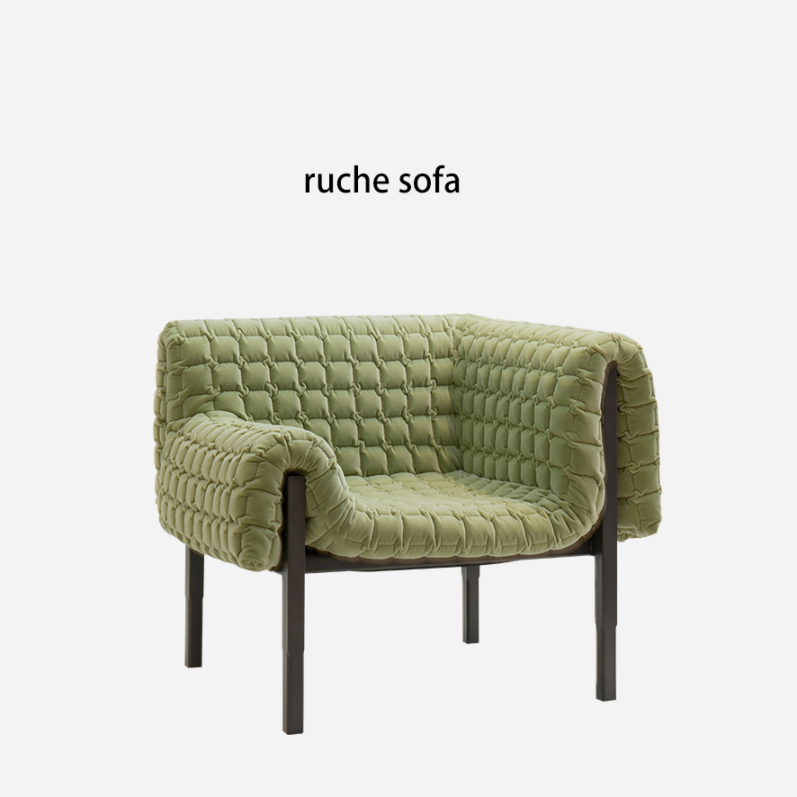 Italian minimalist designer Ruche Bella leisure chair, small living room straight row single sofa chair, living room combination fabric couch.