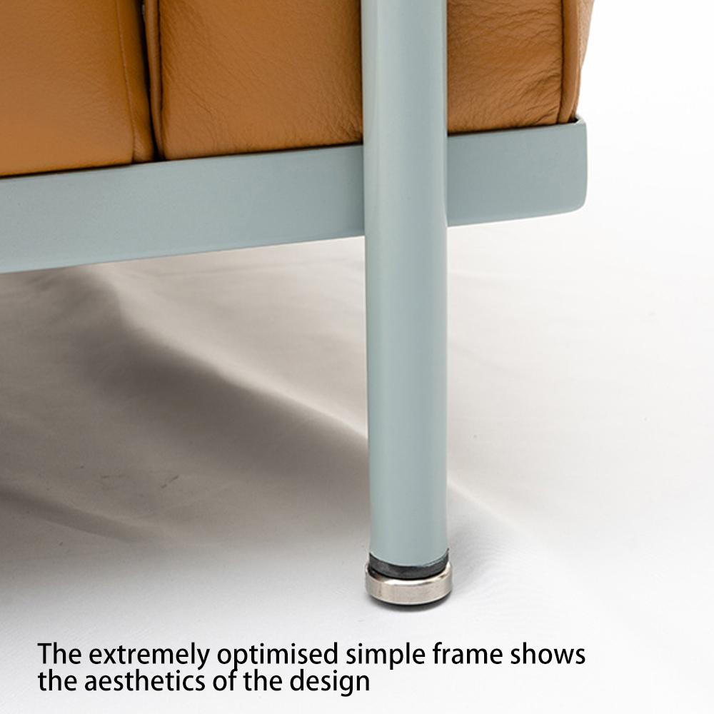 Italian minimalist LC3 leather sofa, stainless steel frame, Bauhaus retro style high-end office living room three seater couch.