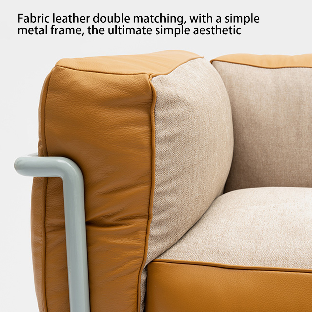 Italian minimalist LC3 leather sofa, stainless steel frame, Bauhaus retro style high-end office living room three seater couch.