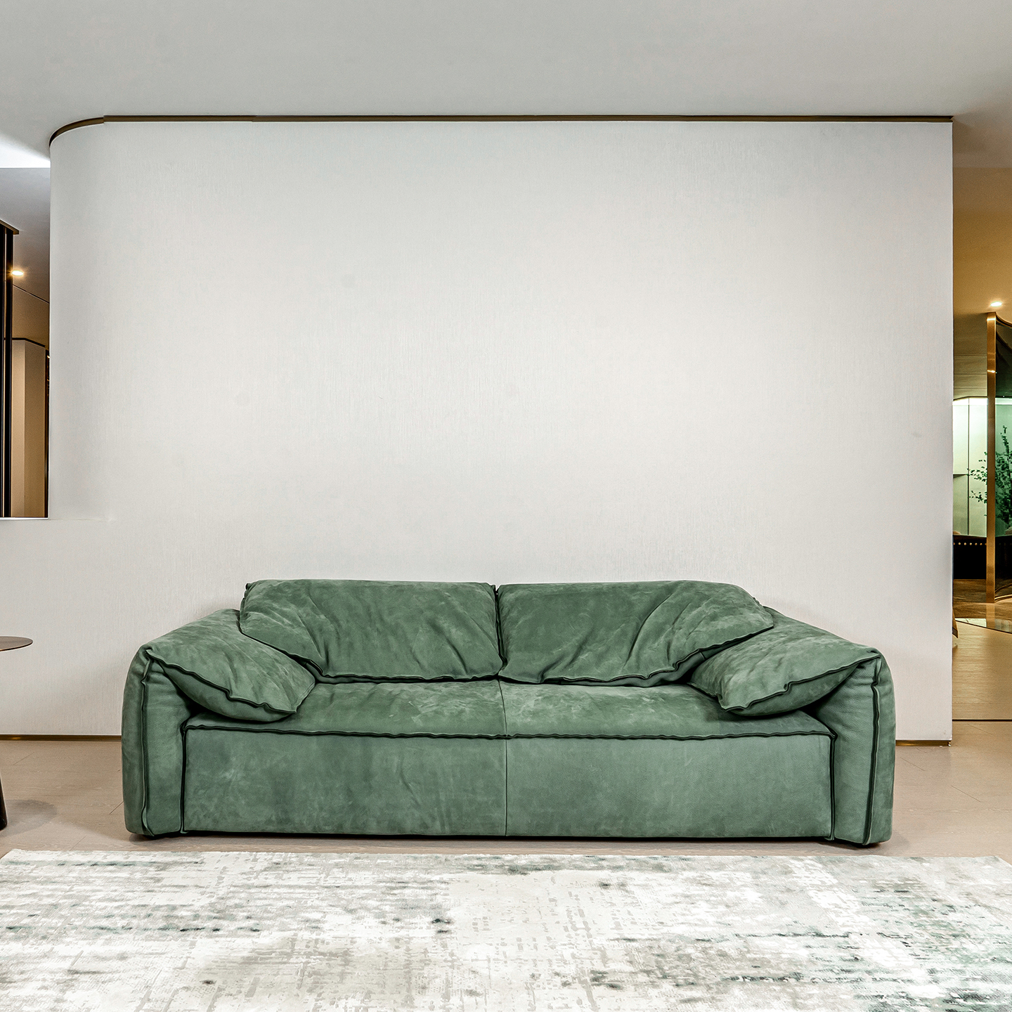 Italian minimalist elephant ear sofa, designer style light luxury frosted leather living room sofa, down filled three seater couch.