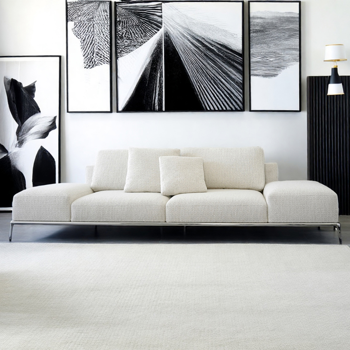 Italian minimalist designer PARK sofa, living room light luxury fabric straight row couch, modular combination sofa set.