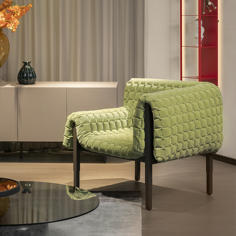 Italian minimalist designer Ruche Bella leisure chair, small living room straight row single sofa chair, living room combination fabric couch.