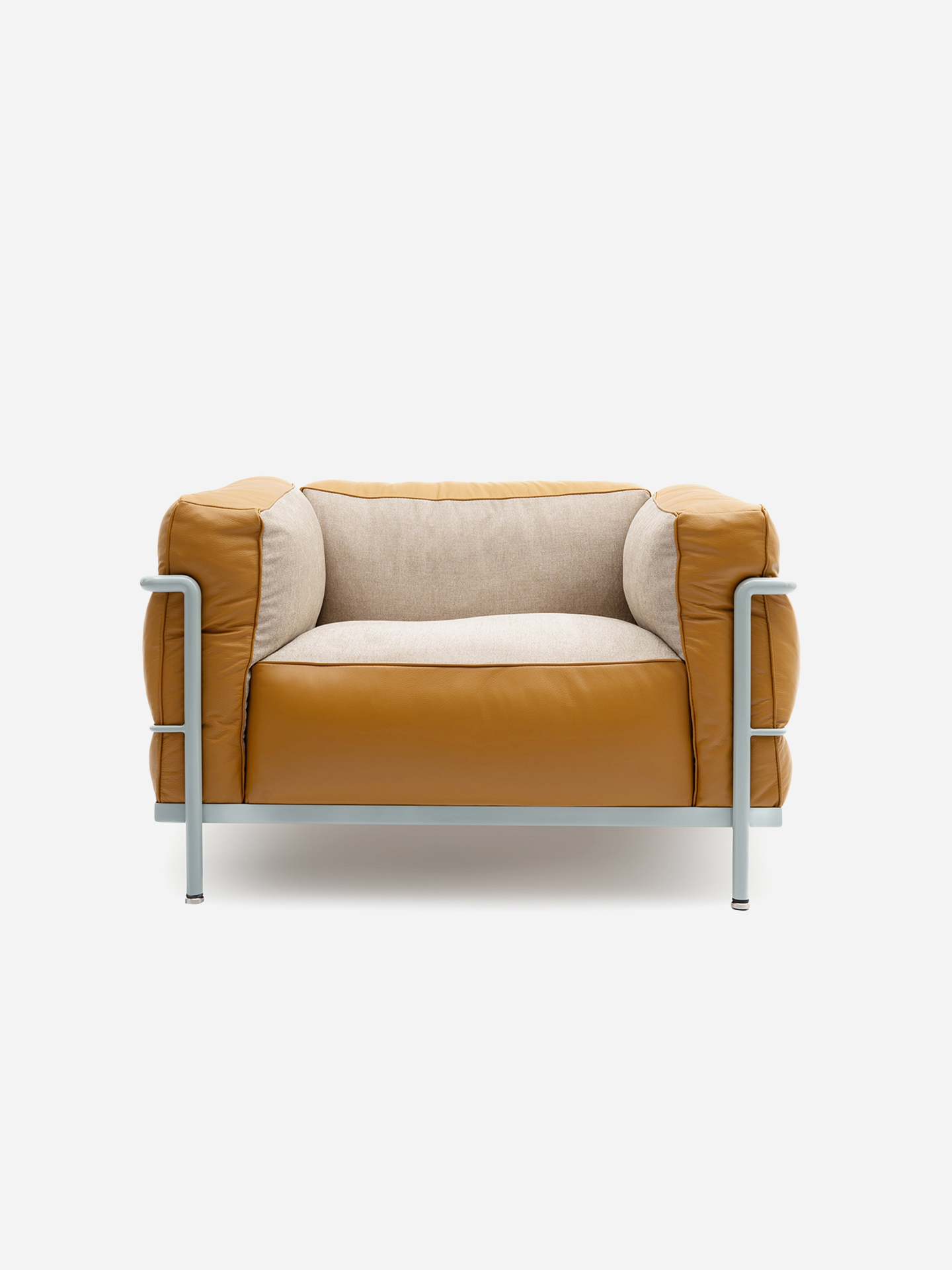 Italian minimalist LC3 leather sofa, stainless steel frame, Bauhaus retro style high-end office living room three seater couch.