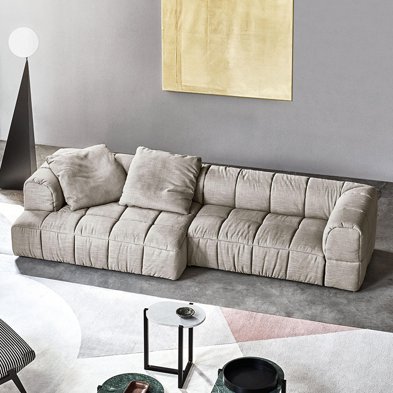 Italian minimalist designer pixel sofa, retro living room leather and fabric combination sofa set.