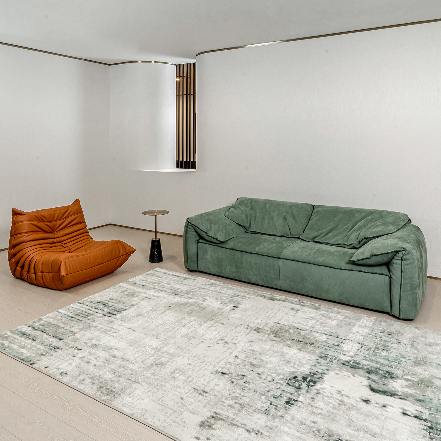 Italian minimalist elephant ear sofa, designer style light luxury frosted leather living room sofa, down filled three seater couch.